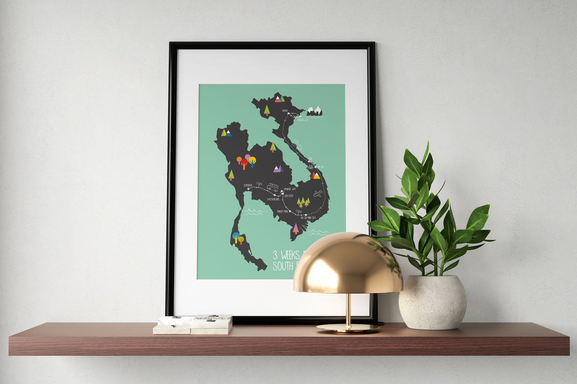 South Asia travel map art wall