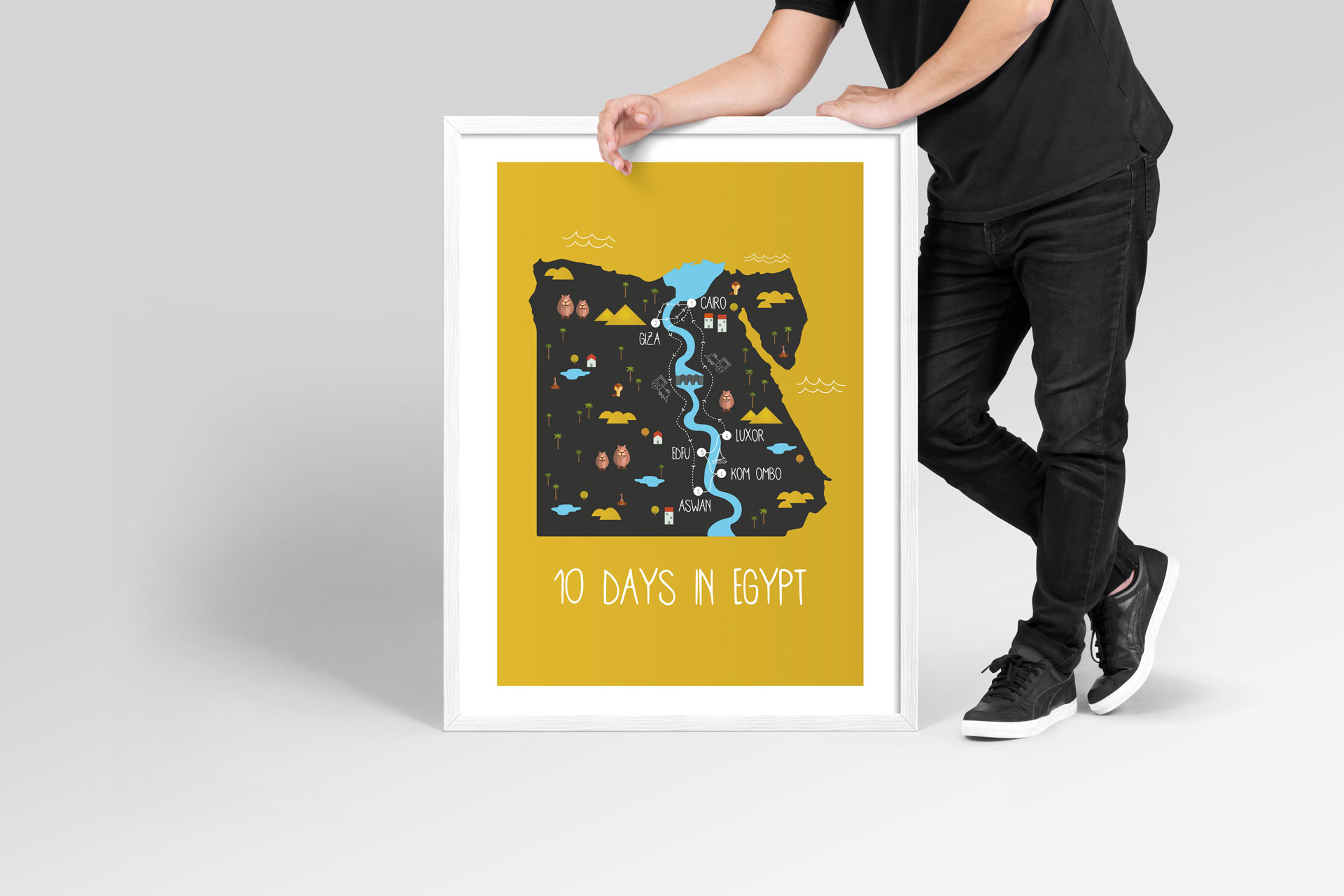 Egypt travel map art wall